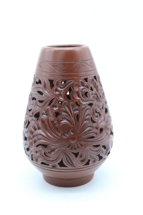 CHINESE YIXING RETICULATED 19TH CENTURY PAIR OF POTTERY VASES - ADDITIONAL PHOTO 4