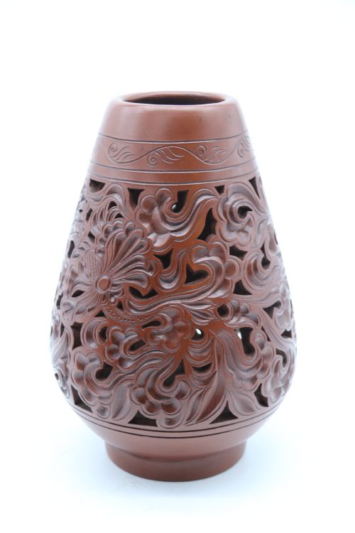 CHINESE YIXING RETICULATED 19TH CENTURY PAIR OF POTTERY VASES - ADDITIONAL PHOTO 6