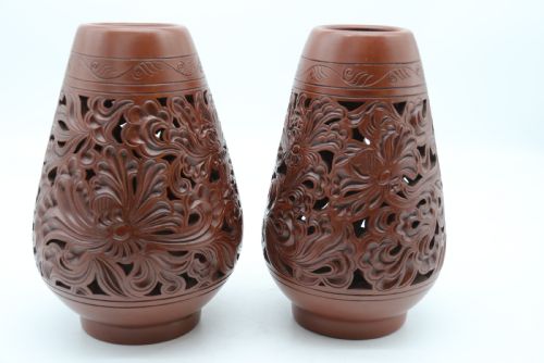 CHINESE YIXING RETICULATED 19TH CENTURY PAIR OF POTTERY VASES - ADDITIONAL PHOTO 19