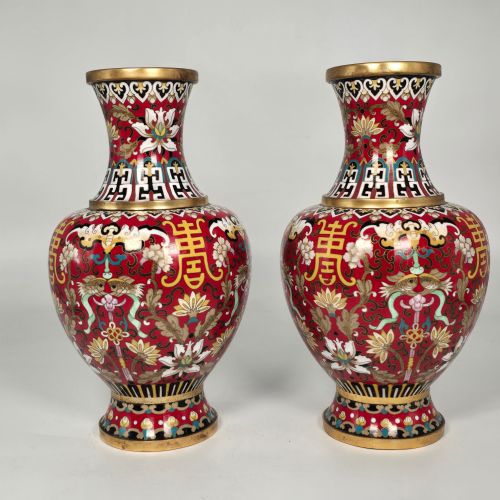 PAIR OF CHINESE CLOISONN AND ENAMEL VASES HIGHLY DECORATIVE - ADDITIONAL PHOTO 6