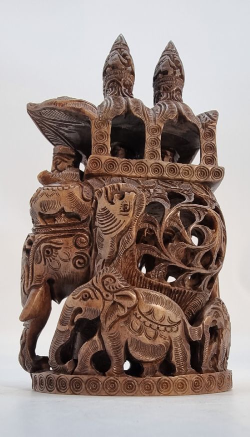 Indian Soapstone Study of Ceremonial Elephants C 1910