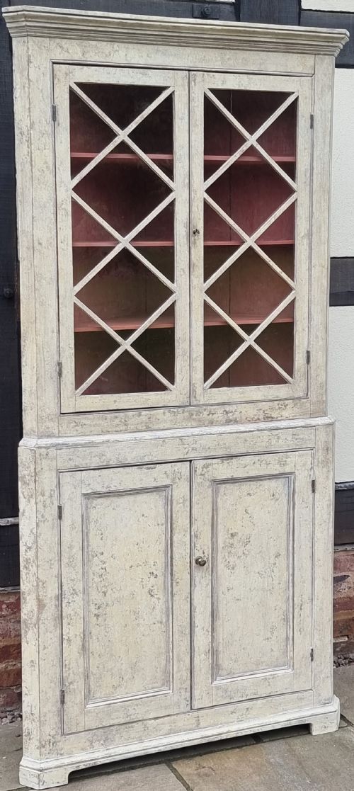 18TH CENTURY PAINTED 2 PART CORNER CUPBOARD CIRCA 1790 ENGLISH - ADDITIONAL PHOTO 6