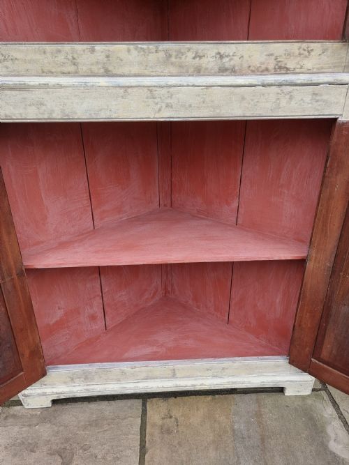 18TH CENTURY PAINTED 2 PART CORNER CUPBOARD CIRCA 1790 ENGLISH - ADDITIONAL PHOTO 8