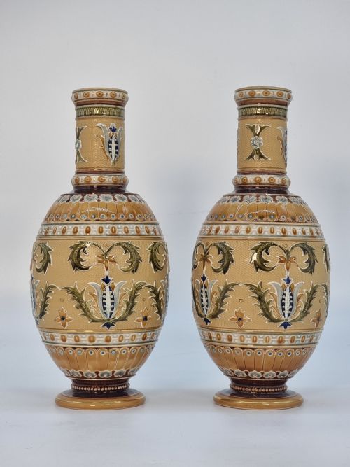 A PAIR OF GERMAN METTLACH POTTERY VASES CIRCA 1890 - ADDITIONAL PHOTO 1