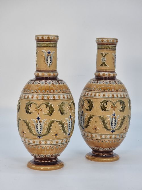 A PAIR OF GERMAN METTLACH POTTERY VASES CIRCA 1890 - ADDITIONAL PHOTO 3