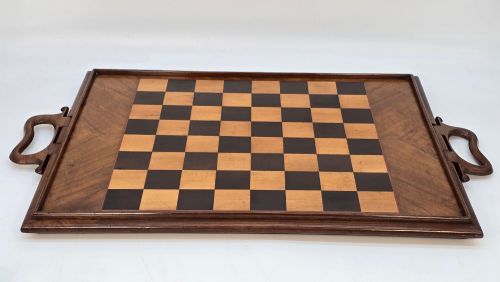 REVERSABLE CHESS BOARD AND SORRENTO WARE TRAY WITH BRONZE CHESS PIECES C1880 - ADDITIONAL PHOTO 5