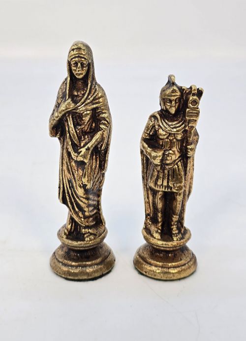 REVERSABLE CHESS BOARD AND SORRENTO WARE TRAY WITH BRONZE CHESS PIECES C1880 - ADDITIONAL PHOTO 14