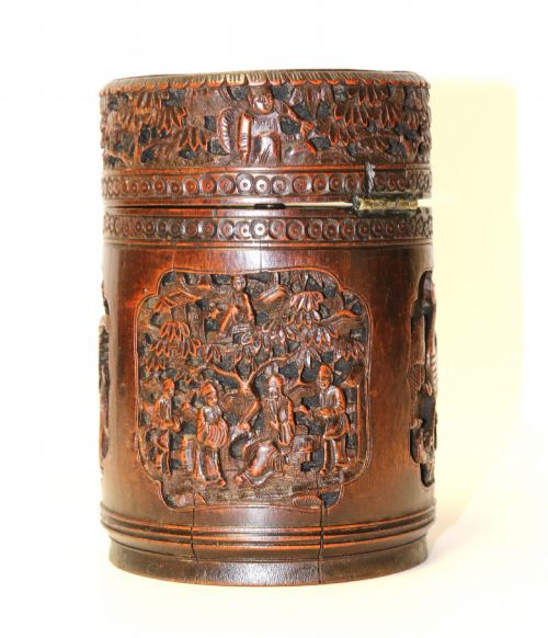 A 19TH CENTURY CARVED CHINESE BAMBOO TEA CADDY C1890 - ADDITIONAL PHOTO 1