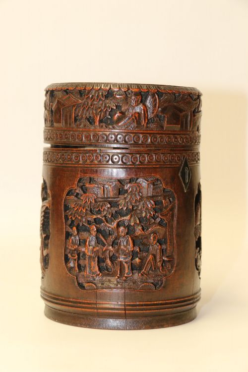 A 19TH CENTURY CARVED CHINESE BAMBOO TEA CADDY C1890 - ADDITIONAL PHOTO 2