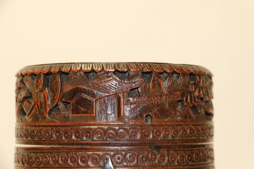 A 19TH CENTURY CARVED CHINESE BAMBOO TEA CADDY C1890 - ADDITIONAL PHOTO 3
