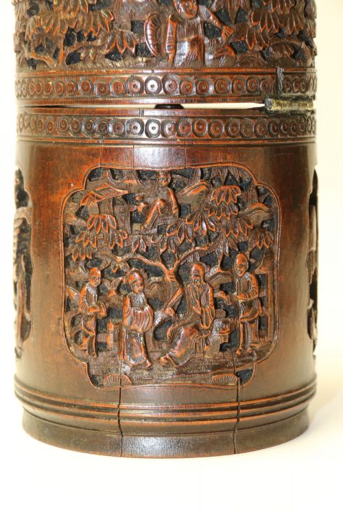 A 19TH CENTURY CARVED CHINESE BAMBOO TEA CADDY C1890 - ADDITIONAL PHOTO 6