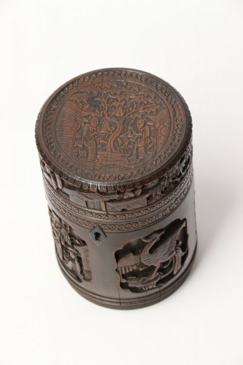 A 19TH CENTURY CARVED CHINESE BAMBOO TEA CADDY C1890 - ADDITIONAL PHOTO 12
