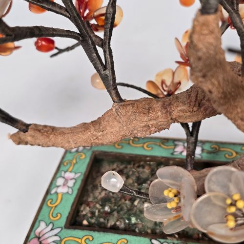A CHINESE CLOISONN AND CARVED HARDSTONE PRUNUS BONSAI TREE - ADDITIONAL PHOTO 9