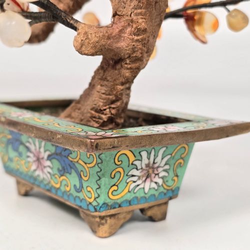 A CHINESE CLOISONN AND CARVED HARDSTONE PRUNUS BONSAI TREE - ADDITIONAL PHOTO 10