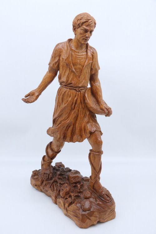 Hand Carved Golden Oak Anglo Saxon Farm Worker, Art and Crafts Period