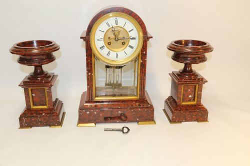 FRENCH MARBLE CLOCK GARNITURE BY SAMUEL MARTI - ADDITIONAL PHOTO 8