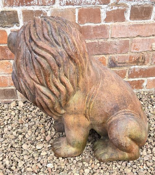 A LARGE PAIR OF ITALIAN HAND SCULPTED TERRACOTTA LIONS C1910 - ADDITIONAL PHOTO 5