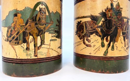 A PAIR OF TREEN RUSSIAN TOBACCO CONTAINERS WITH CARVED AND PAINTED DECORATION CIRCA 1890 - ADDITIONAL PHOTO 7