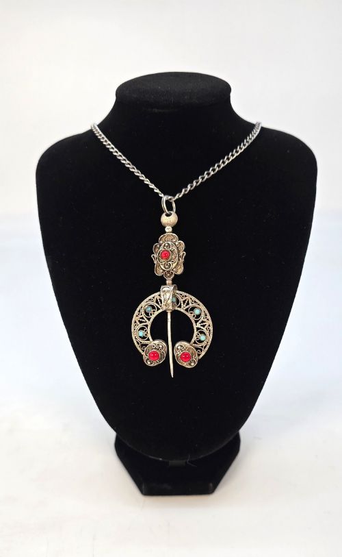 A FRENCH SILVER PENDANT AND CHAIN IN A OTTOMAN STYLE CIRCA 1880 - ADDITIONAL PHOTO 13