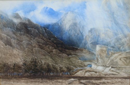 19TH CENTURY WATERCOLOUR THE PASS OF LLANBERIS NORTH WALES BY HENRY MARTIN POPE - ADDITIONAL PHOTO 1