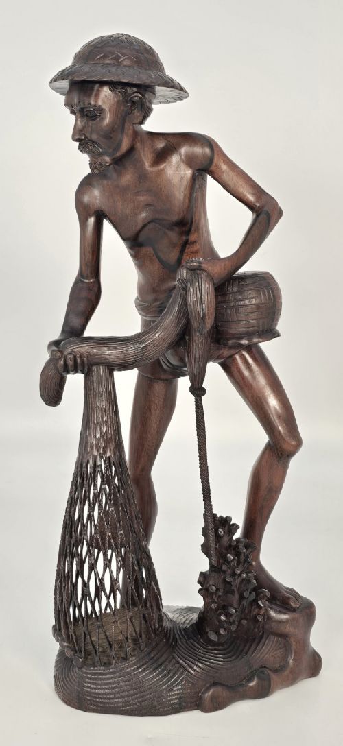 Hardwood Carving of a Fisherman Circa 1900
