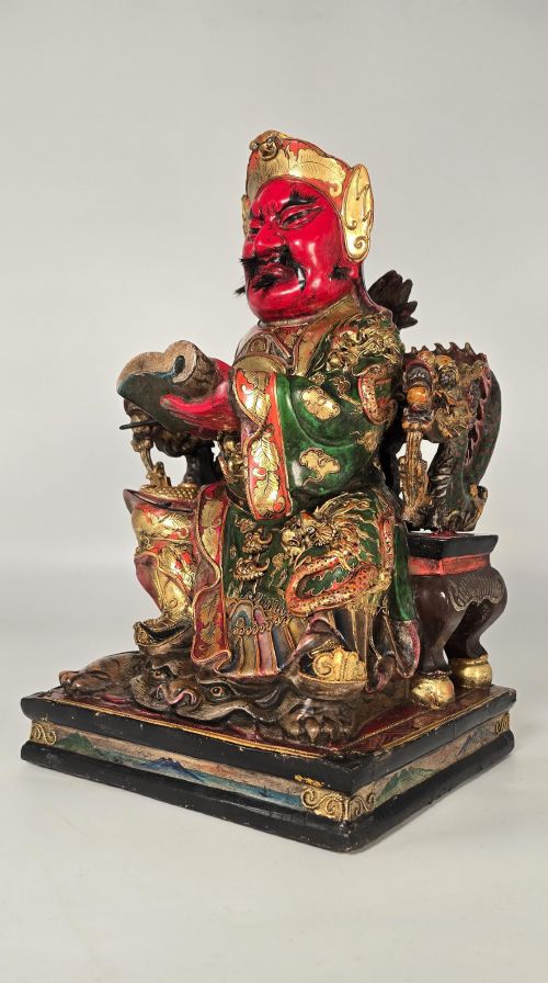 CHINESE CARVED LACQUERED AND HAND PAINTED FIGURE OF A WEALTHY SCHOLAR - ADDITIONAL PHOTO 1