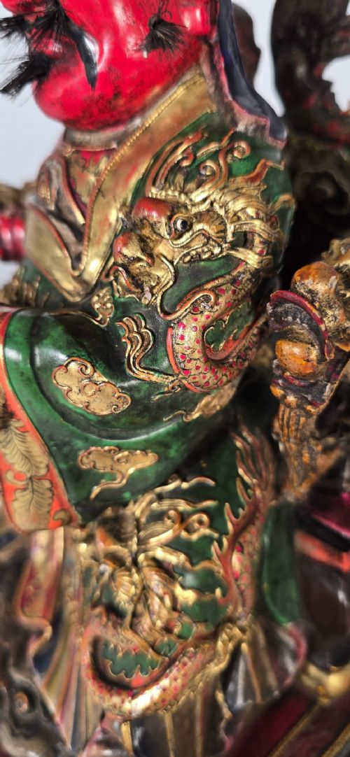 CHINESE CARVED LACQUERED AND HAND PAINTED FIGURE OF A WEALTHY SCHOLAR - ADDITIONAL PHOTO 9