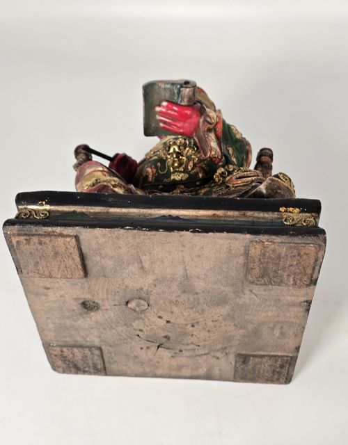 CHINESE CARVED LACQUERED AND HAND PAINTED FIGURE OF A WEALTHY SCHOLAR - ADDITIONAL PHOTO 10