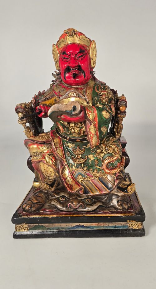 CHINESE CARVED LACQUERED AND HAND PAINTED FIGURE OF A WEALTHY SCHOLAR - ADDITIONAL PHOTO 12