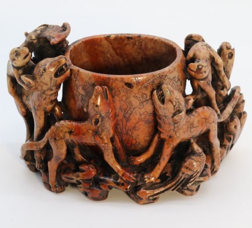CHINESE CARVED SOAPSTONE BRUSH POT