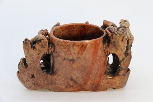 CHINESE CARVED SOAPSTONE BRUSH POT - ADDITIONAL PHOTO 6
