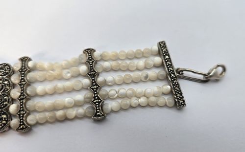 A SILVER MOTHER OF PEARL AND MARCASITE ART DECO BRACELET C 1920 - ADDITIONAL PHOTO 4