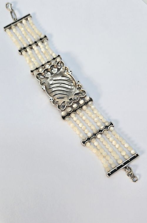A SILVER MOTHER OF PEARL AND MARCASITE ART DECO BRACELET C 1920 - ADDITIONAL PHOTO 6