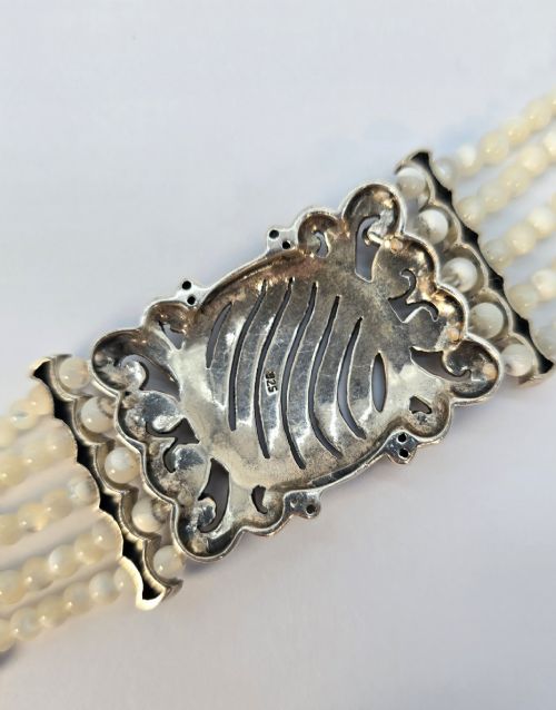 A SILVER MOTHER OF PEARL AND MARCASITE ART DECO BRACELET C 1920 - ADDITIONAL PHOTO 7