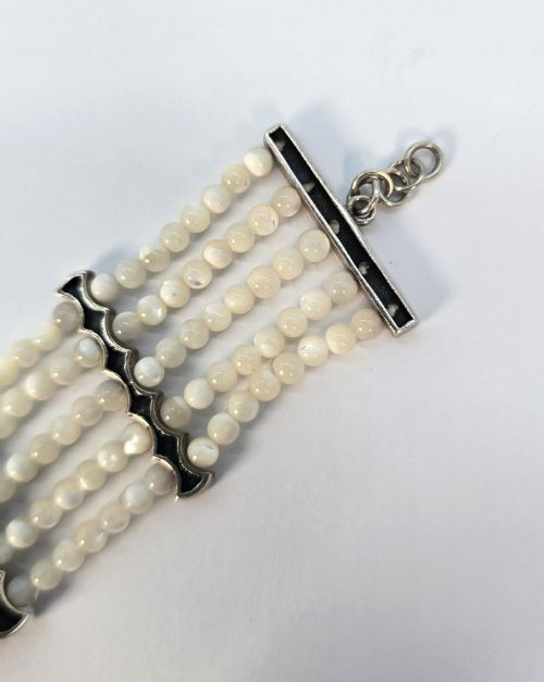 A SILVER MOTHER OF PEARL AND MARCASITE ART DECO BRACELET C 1920 - ADDITIONAL PHOTO 9
