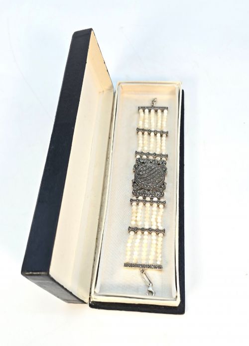 A SILVER MOTHER OF PEARL AND MARCASITE ART DECO BRACELET C 1920 - ADDITIONAL PHOTO 10