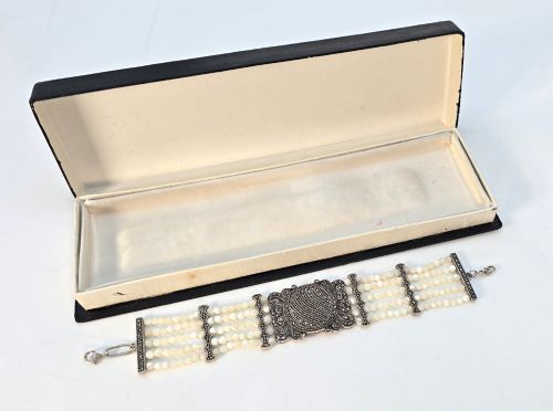 A SILVER MOTHER OF PEARL AND MARCASITE ART DECO BRACELET C 1920 - ADDITIONAL PHOTO 11