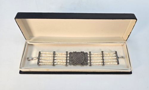 A SILVER MOTHER OF PEARL AND MARCASITE ART DECO BRACELET C 1920 - ADDITIONAL PHOTO 13
