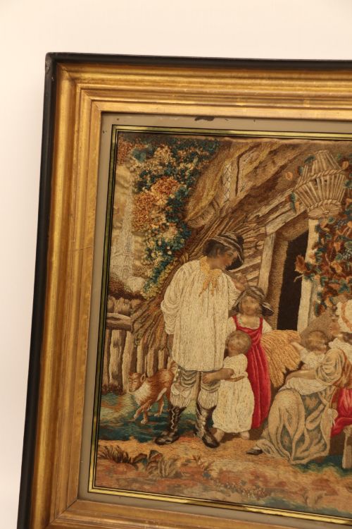 19TH C NEEDLEWORK AND HAND PAINTED SILK PICTURE ENGLISH CIRCA 1830 - ADDITIONAL PHOTO 1