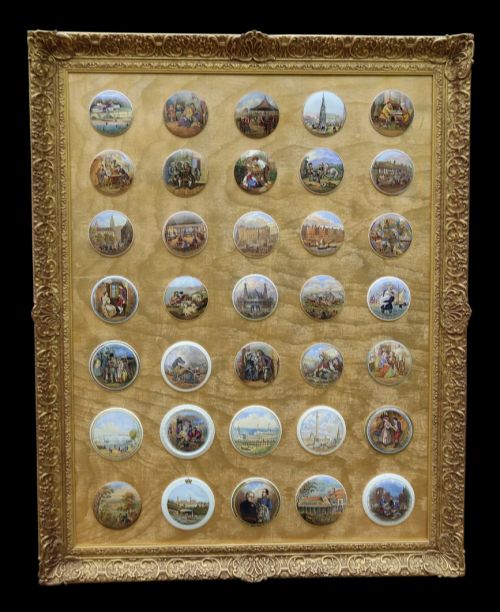 Victorian Framed Collection of Pratt Ware Pot Lids, C.1880