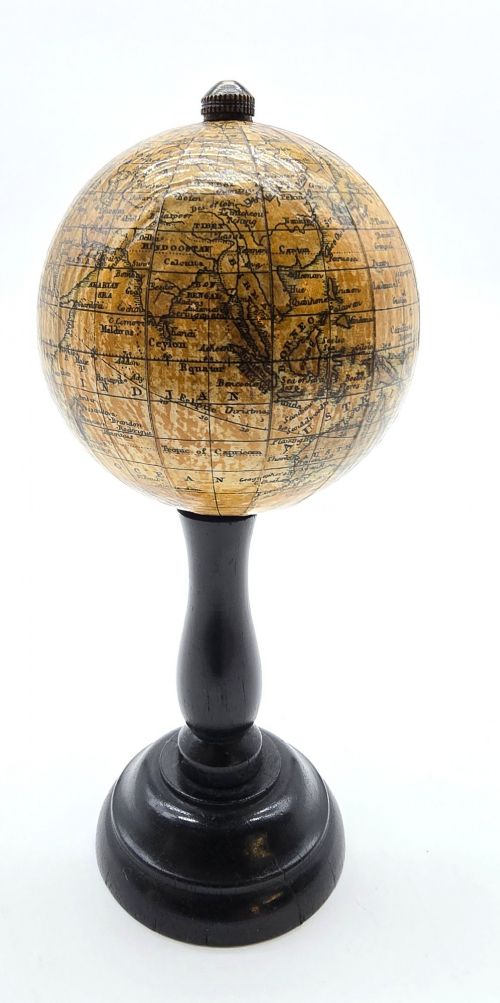 ENGLISH MINIATURE DESK GLOBE ON EBONY STAND CIRCA 1930 - ADDITIONAL PHOTO 2