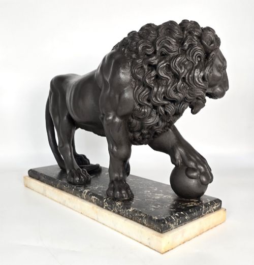 ANTIQUE MID 19TH C GRAND TOUR MEDICI LION SCULPTURE ON MARBLE PLINTH - ADDITIONAL PHOTO 5