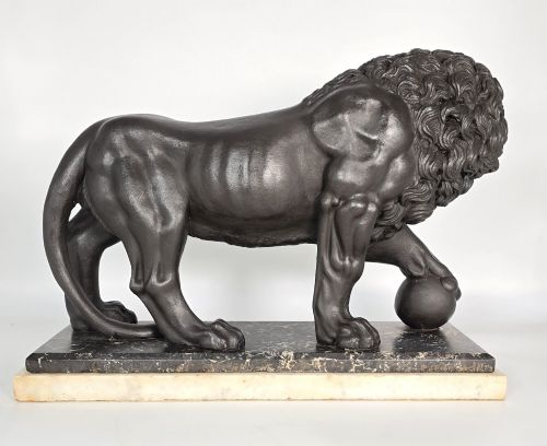 ANTIQUE MID 19TH C GRAND TOUR MEDICI LION SCULPTURE ON MARBLE PLINTH - ADDITIONAL PHOTO 6