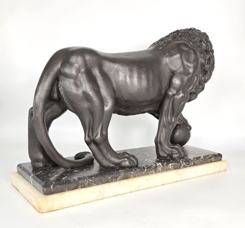 ANTIQUE MID 19TH C GRAND TOUR MEDICI LION SCULPTURE ON MARBLE PLINTH - ADDITIONAL PHOTO 7