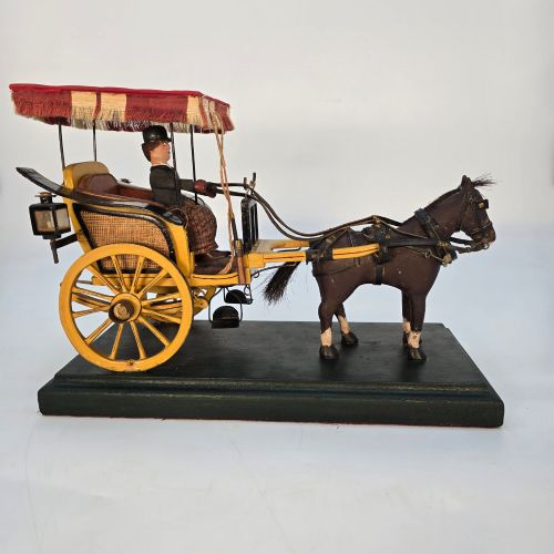 RARE SCRATCH BUILT FOLK ART WOODEN MODEL OF A PARIS CHAISE CARRIAGE HORSE DRIVER SIGNED DATED 1928 - ADDITIONAL PHOTO 1
