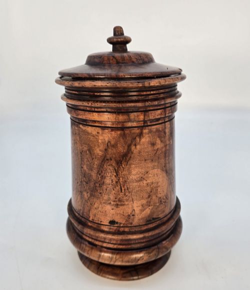 ANTIQUE LARGE 18TH C ENGLISH WALNUT TREEN TOBACCO JAR C1790 - ADDITIONAL PHOTO 2