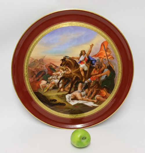 LARGE FRENCH HAND PAINTED PARIS PORCELAIN CHARGER DEPICTING THE BATTLE OF TOLBIAC CIRCA 1890 - ADDITIONAL PHOTO 14
