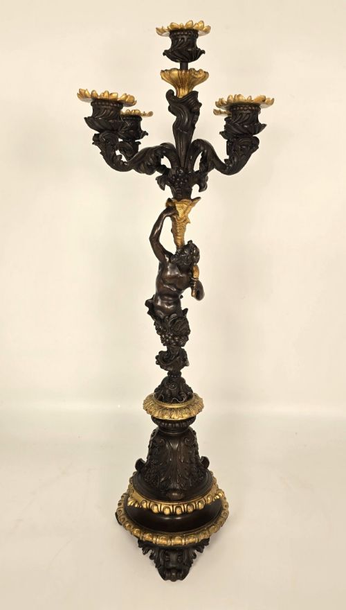 PAIR OF 19TH CENTURY FRENCH BRONZE AND GILT FIVE LIGHT CANDELABRA - ADDITIONAL PHOTO 4
