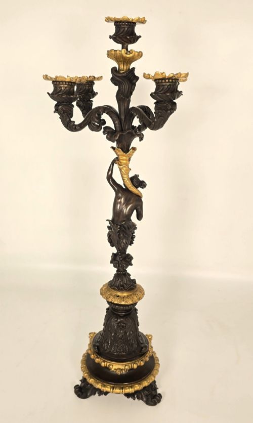 PAIR OF 19TH CENTURY FRENCH BRONZE AND GILT FIVE LIGHT CANDELABRA - ADDITIONAL PHOTO 8