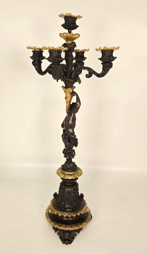 PAIR OF 19TH CENTURY FRENCH BRONZE AND GILT FIVE LIGHT CANDELABRA - ADDITIONAL PHOTO 13